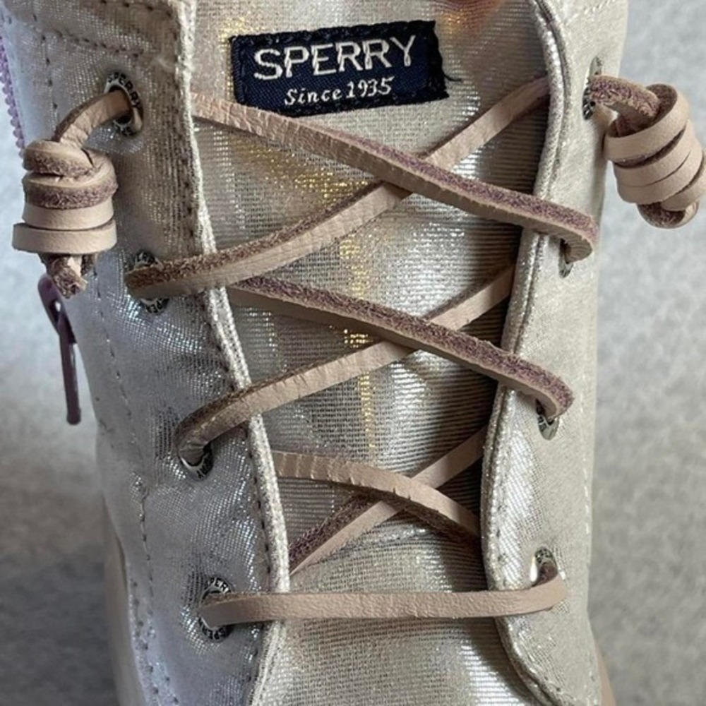 Sperry saltwater Women's Silver lavender Metallic LaceUp Waterproof Duck Boots4M - Picture 5 of 8